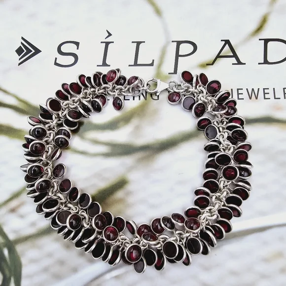Silpada Sterling Silver Garnet Stone Cha Cha Bracelet B1049 - Picture 2 of 16